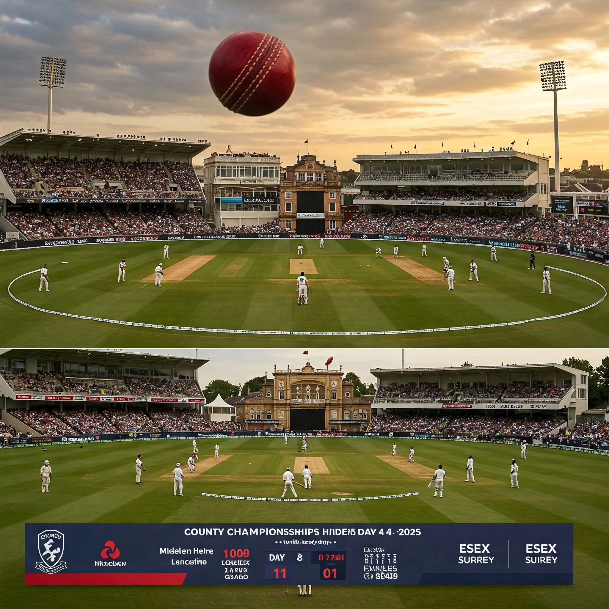 काउंटी क्रिकेट का चौथा दिन: एसेक्स vs सरे और मिडिलसेक्स vs लंकाशायर में जबरदस्त टक्कर!